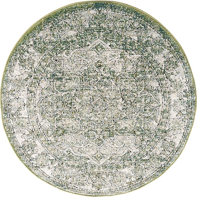 Unique Loom Isabella Collection Area Rug - Adjani (3' 3" Round, Green/ Ivory)