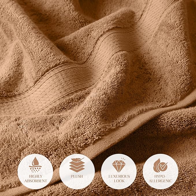 Superior Egyptian Cotton Pile 6 Piece Towel Set, Includes 2 Bath, 2 Hand, 2 Face Towels/Washcloths, Ultra Soft Luxury Towels, Thick Plush Essentials, Guest Bath, Spa, Hotel Bathroom, Rust