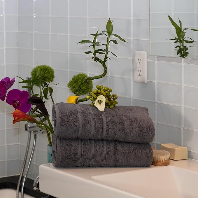 Mosobam Luxury Turkish Set of 2 Bath Towels 30X58 Charcoal Gray (Dark Grey) 700 GSM Bamboo Viscose & Aegean Turkish Combed Cotton