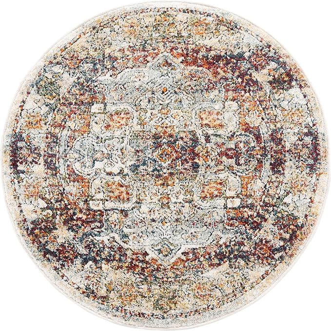 Unique Loom Isabella Collection Area Rug - Adjani (3' 3" Round, Ivory/ Beige)