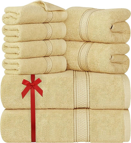 Utopia Towels 8-Piece Premium Towel Set, 2 Bath Towels, 2 Hand Towels, and 4 Wash Cloths, 600 GSM 100% Ring Spun Cotton Highly Absorbent Towels for Bathroom, Gym, Hotel, and Spa (Beige)
