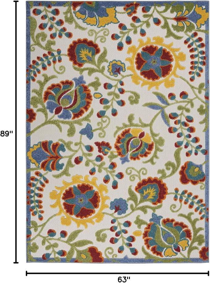 Nourison Home Aloha Ivory Multicolor 5'3" x 7'5" Area Rug - Easy Clean, Non Shedding, Bed Room, Living Room, Dining Room, Kitchen (5' x 8')
