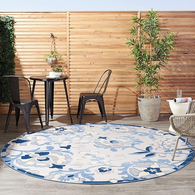 Nourison Home Aloha Blue Grey 7'10" x Round Area Rug - Easy Clean, Non Shedding, Bed Room, Living Room, Dining Room, Kitchen (8' x Round)