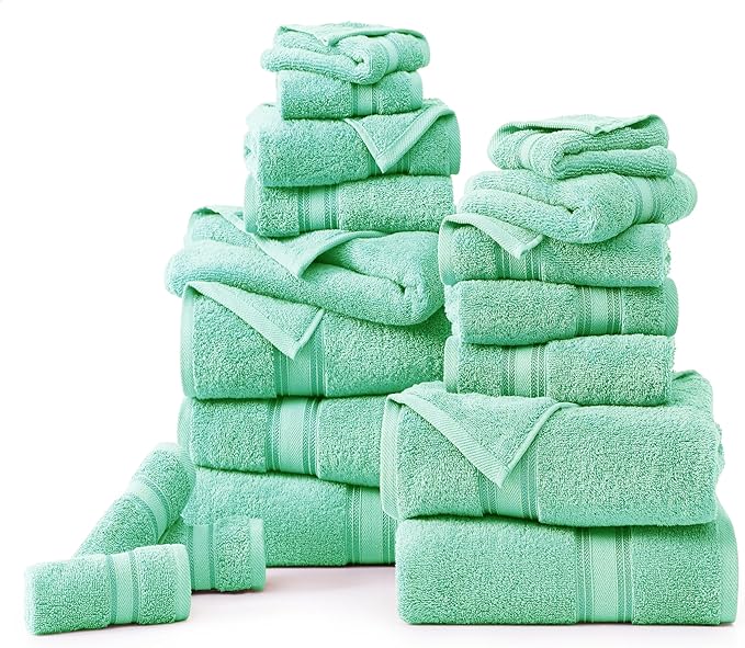 LANE LINEN 18Piece Bathroom Towels – Luxurious 100% Cotton, Zero Twist, Includes 6 Bath, 6 Hand & 6 Washcloths, Quick-Dry, Lightweight, Everyday Essential, Machine Washable – Aqua Sky