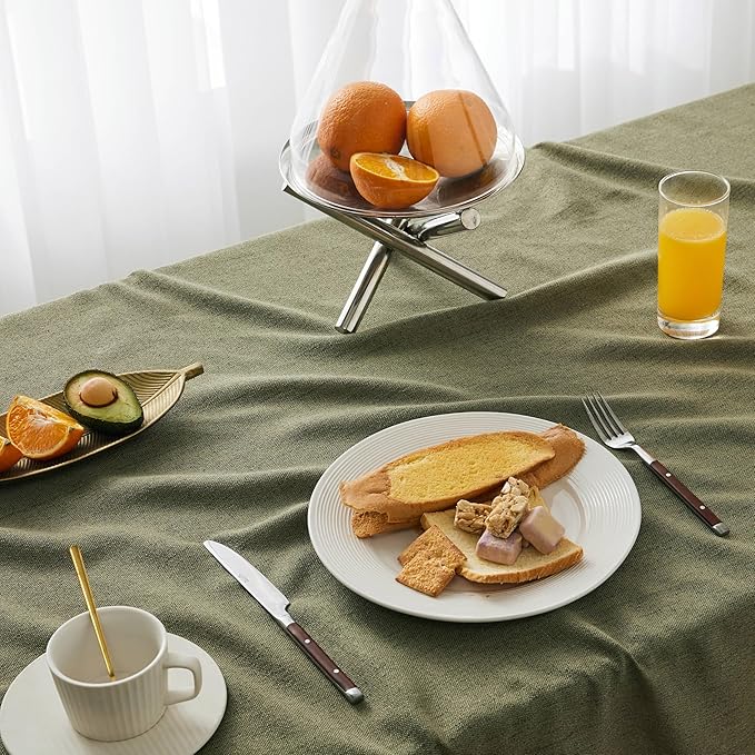 Linen Tablecloth with Tassels, Farmhouse Style Green Tablecloth, Water Resistant Burlap Tablecloths for Rectangle Table, 60x84 Inch Olive