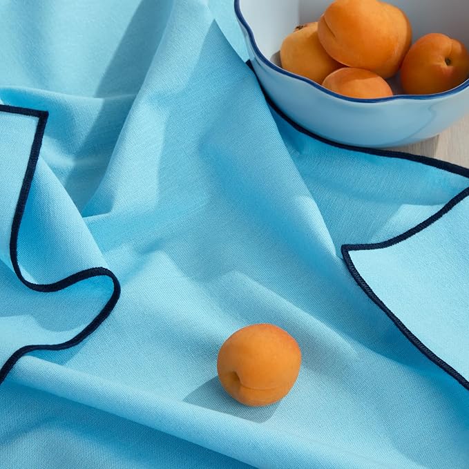 Kate Spade New York Garden Party Embroidered Edge Napkins 4-Pack Set, Cotton-Linen Machine Washable, Blue/Navy Blue, 20"x20"