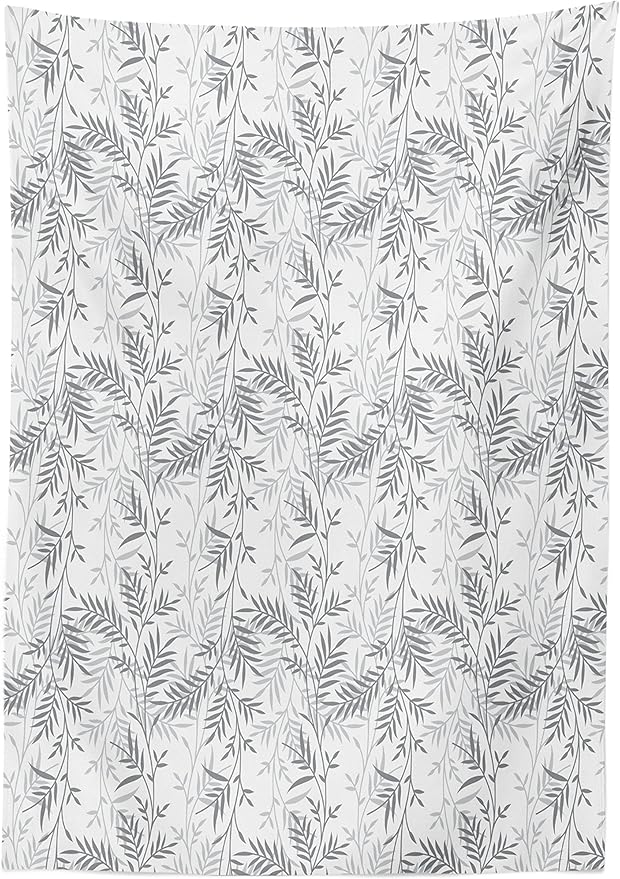 Ambesonne Grey Tablecloth, Retro Design of Swirling Branch and Leaves Pattern in an Antique Style and Modern Design Print, Rectangular Table Cover for Dining Room Kitchen Decor, 60" X 90", White Grey