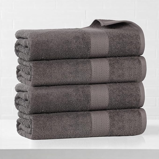 Superior Eco-Friendly Cotton 4-Piece Bath Towel Set, Large Towels for Bath, Shower, Pool, Master and Guest Bathroom, Home Essentials, Quick Drying, Soft Body Towels for Adults and Kids, Graphite