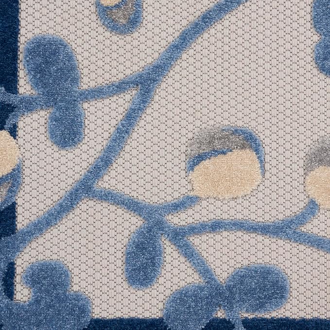 Nourison Aloha Indoor/Outdoor Blue/Grey 9'6" x 13' Area Rug, Easy Cleaning, Non Shedding, Bed Room, Living Room, Dining Room, Backyard, Deck, Patio (10x13)