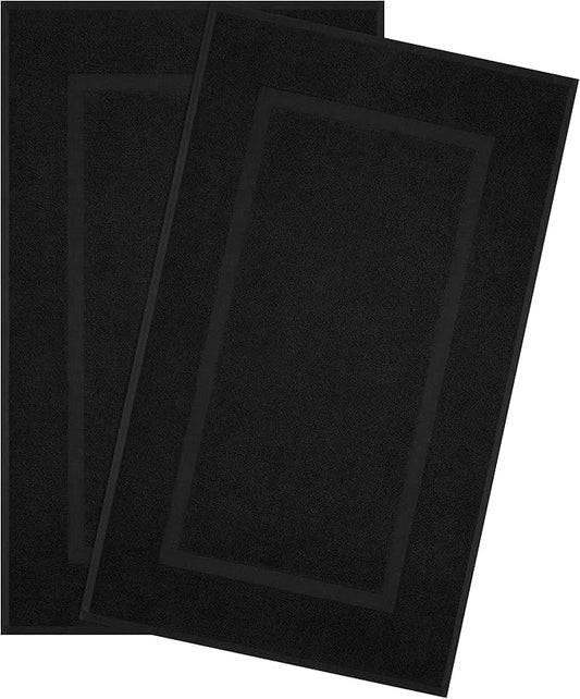 Cotton Paradise 100% Cotton Bath Mats for Bathroom Floor Set of 2 Pack, 20x34 Soft Absorbent Washable Quick Dry Tub Bathmat, Black Towel Bath Mat