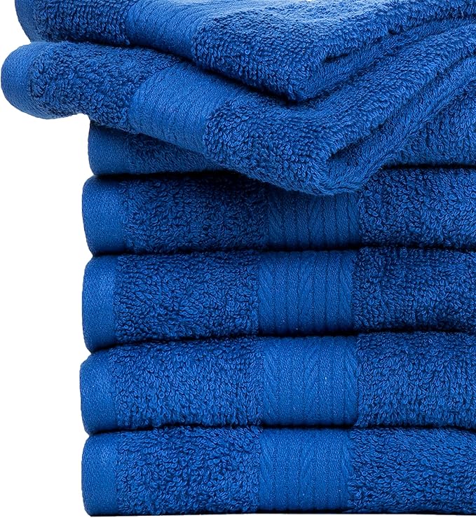 Ample Decor Washcloths Set of 200 12 X 12 Inch 100% Cotton 600 GSM, Soft Absorbent and Reusable Fingertip Towels, Ideal for Bathroom and Powder Room - Navy Blue