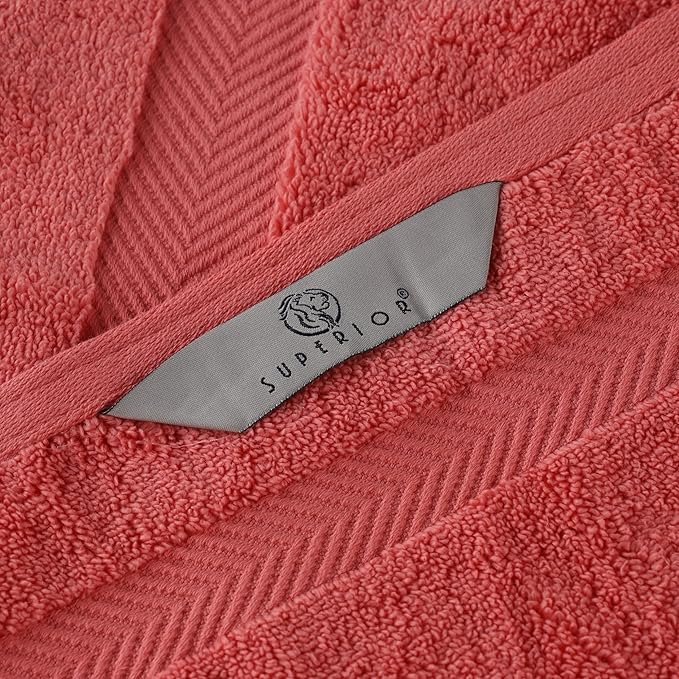 Superior Zero Twist 100% Cotton Bathroom Towels, Super Soft, Fluffy, and Absorbent, Premium Quality 6 Piece Towel Set with 2 Washcloths, 2 Hand Towels, and 2 Bath Towels, Coral