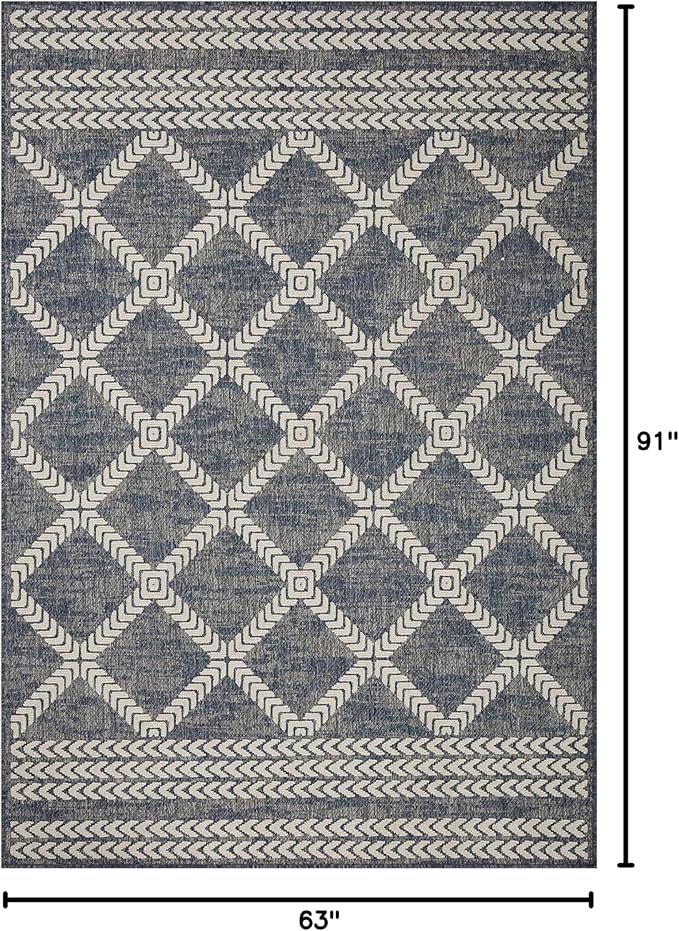 Loloi Rainier Collection RAI-05 Denim/Ivory 5'-3" x 7'-7" Area Rug