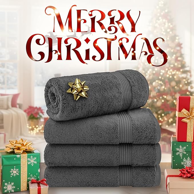 Cotton Paradise 4 Piece Turkish Bath Towels for Bathroom, Extra Large Soft Plush Towels Bathroom Set, Dark Gray