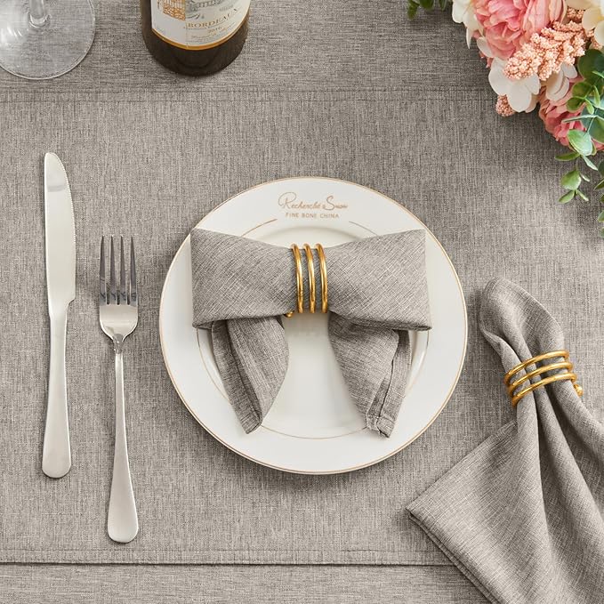 Cloth Napkin Set of 8 Square Washable Reusable Linen Fabric Polyester for Kitchen Dinner Dining Restaurants Wedding Party Banquet Table(Flaxen/17x17 Inch)