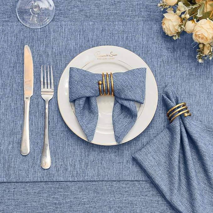 Cloth Napkin Set of 8 Square Washable Reusable Linen Fabric Polyester for Kitchen Dinner Dining Restaurants Wedding Party Banquet Table(Denim Blue/17x17 Inch)