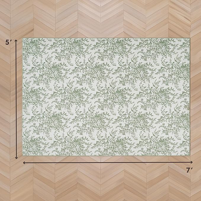 Laura Ashley Sage Ivory Bedford Floral Machine Washable & Slip Resistant 5' x 7' Area Rug