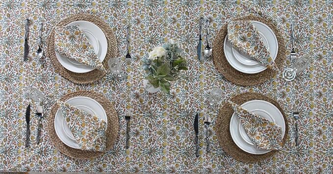 Ridhi Goldenrod Yellow Hand Block Print Cotton Rectangle Tablecloth 108" x 70" inches Reusable Table Cover Decorative Everyday Use for Dining, Farmhouse, Home, Party, Festive, Wedding, Fall