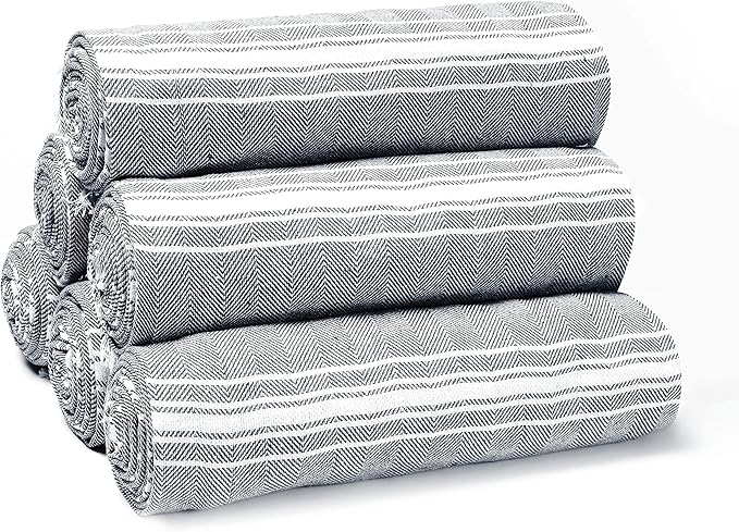 Belizzi Home Peshtemal Turkish Towel Chevron Beach Towels Oversized 36x71 Set of 6, Beach Towels for Adults, Soft Durable Absorbent Extra Large Bath Sheet Hammam Towel - Black