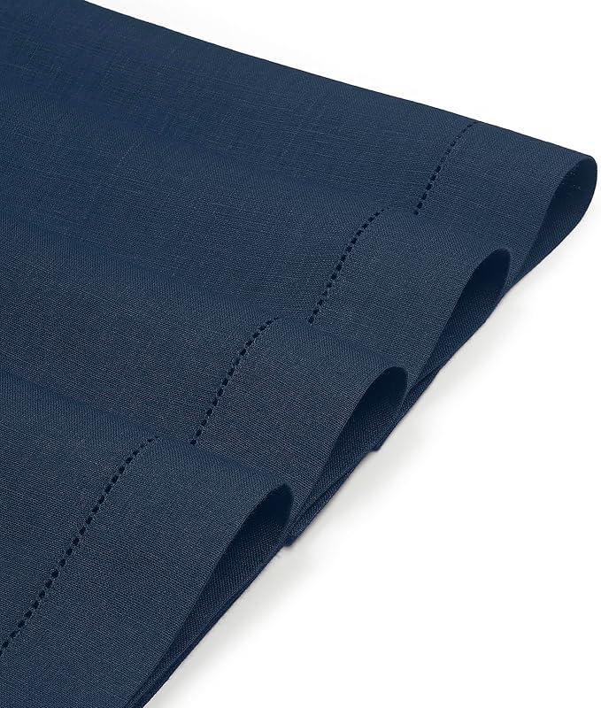D'Moksha Homes Linen Placemats Set of 4 - Classic Hemstitch Navy Blue Placemats 14 x 19 Inch - 100% Pure Linen Table Mats for Winter, Holiday, New Year - Handcrafted and Machine Washable