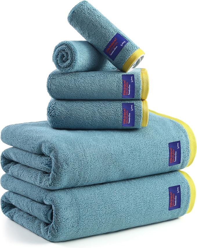 REDKISS 6 Pack Cotton Towel Set with Luxury Embellished Border, 600 GSM Ultra Soft & Highly Absorbent Bath Towels Set with 2 Bath, 2 Hand, 2 Washcloths for Bathroom, Gym, Spa, Hotel, Sky Blue