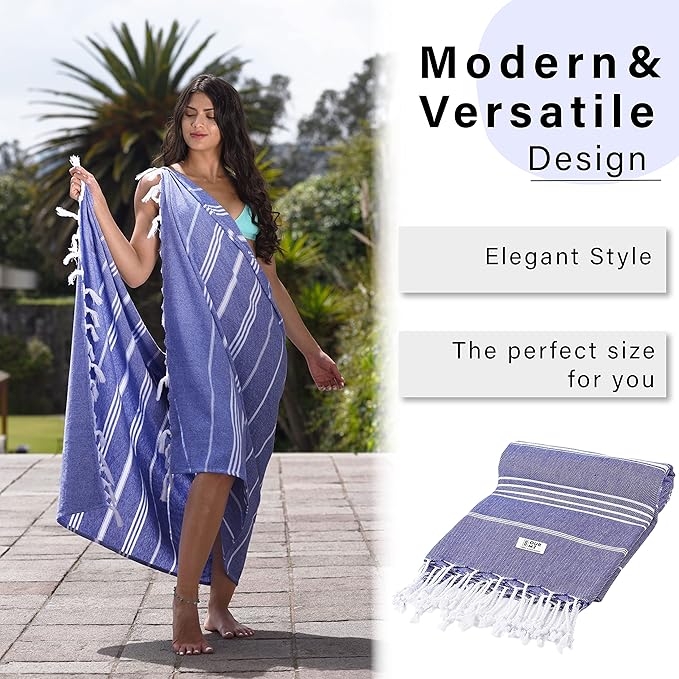 Turkish Beach Towel - Cotton Bathroom Towels Highly-Absorbent Quick Dry Bath Towels 37 x 70 inch Beach Towels Sand-Free Turkish Bath Towel Multipurpose Yoga Towel Beach Blanket (Denim Blue)