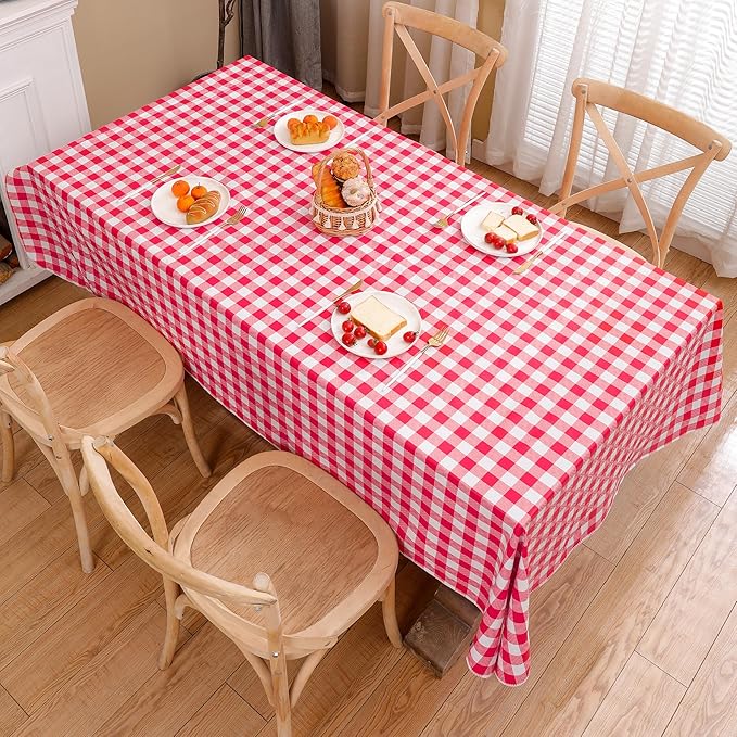 Heavy Duty Vinyl Tablecloth with Flannel Backing Waterproof Oil-Proof Plastic Table Cloth Stain-Resistant Wipeable Rectangle or Square Table Cover for Indoor and Outdoor (Red Checkered, 60x84 Inch)