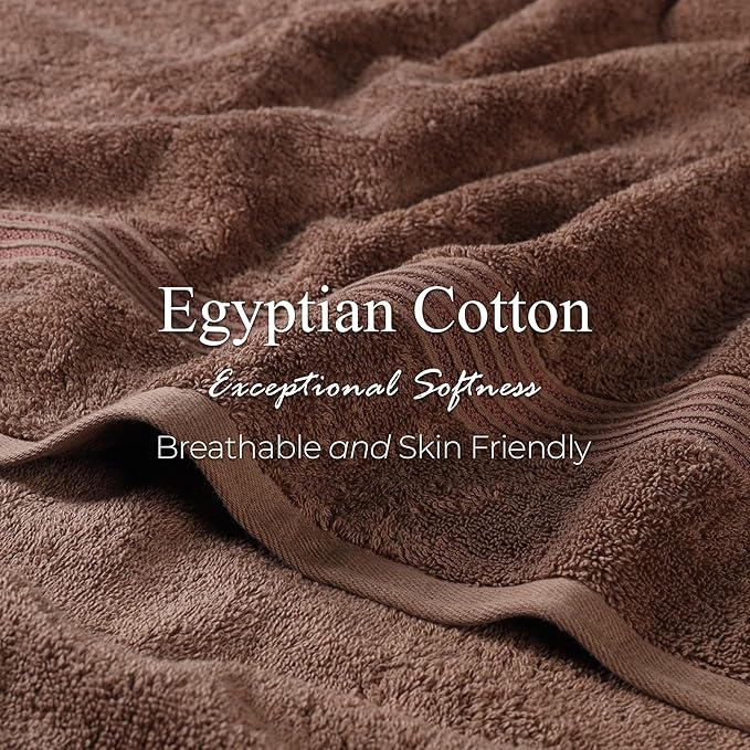 Superior Egyptian Cotton Bath Towel Set, Home Bathroom Towels, Master, Guest Bath, Decor Essentials, Quick Dry, Absorbent, Large Body Towels, Spa, Hotel, Resort, Adult, Kids, Set of 2, Mocha