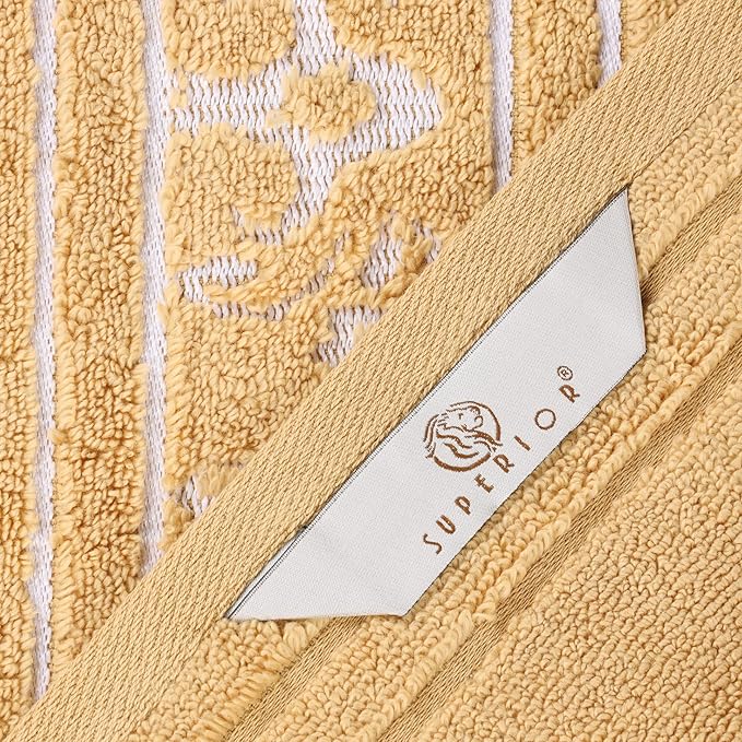Superior Cotton 6 Piece Towel Set, 2 Bath, 2 Hand, 2 Washcloth/Face Towels, Quick Dry, Home Essentials, Shower, Spa, Luxury Plush Soft Absorbent Towels, Zero-Twist, Jacquard Floral, Gold