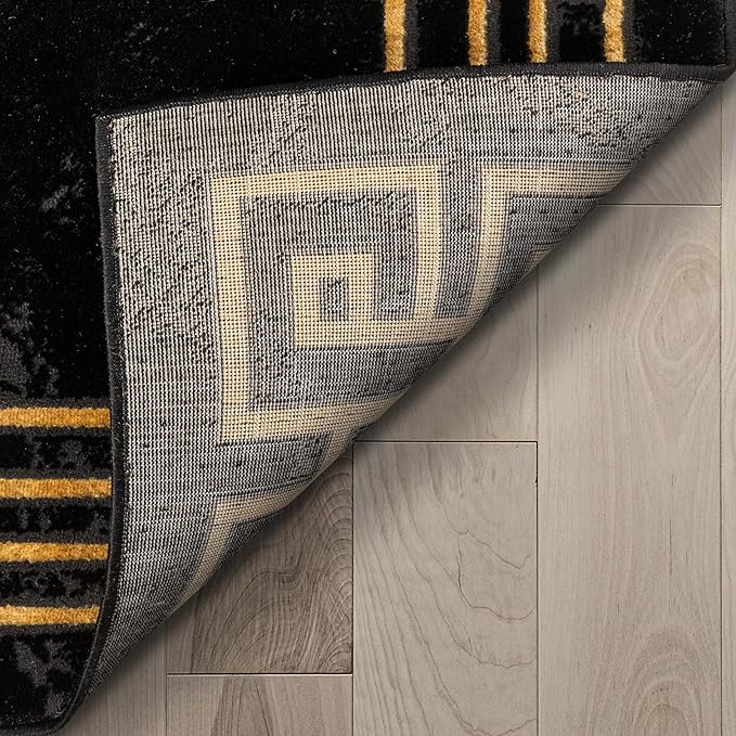 Well Woven Lezlee Abstract Modern 3'11" x 5'3" Area Rug Black Gold Marble Border - for Entryway, Office, Accent