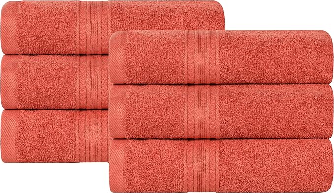 Superior Eco-Friendly Cotton 6-Piece Hand Towel Set, Small Towels for Spa, Resort, Hotel, Guest Bath, Kitchen, Quick Dry, Soft, Bathroom Accessories, Home and Apartment Essentials, Rust