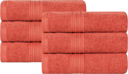 Superior Eco-Friendly Cotton 6-Piece Hand Towel Set, Small Towels for Spa, Resort, Hotel, Guest Bath, Kitchen, Quick Dry, Soft, Bathroom Accessories, Home and Apartment Essentials, Rust