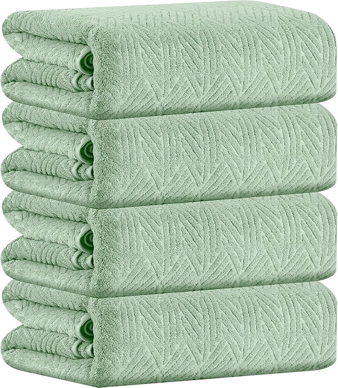 CHINO Bathroom Towel Set,35x70 Inch Bath Sheets Towels for Adults,Jumbo Bath Towels Extra Large Quick Dry Towel Soft Absorbent Towels Microfiber Shower Towels Bathroom Spa (4 Pcs Green)