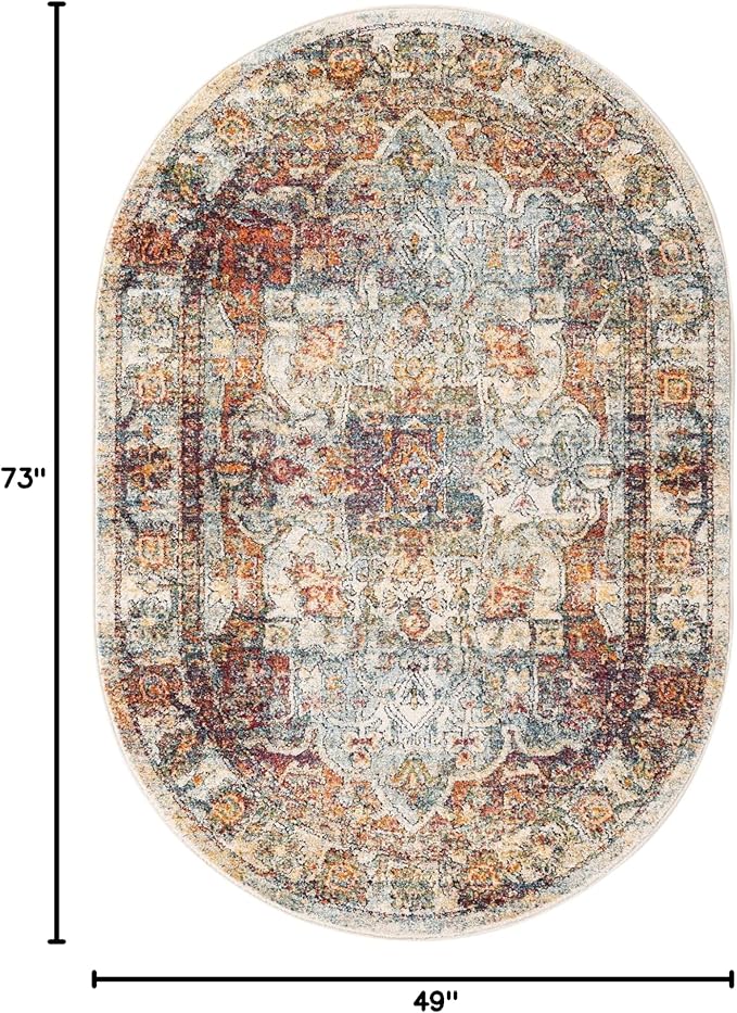 Unique Loom Isabella Collection Area Rug - Adjani (4' 1" x 6' 1" Oval, Ivory/ Beige)