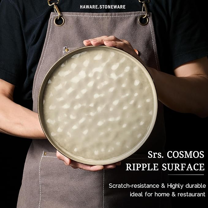 HaWare Dinnerware Sets, 6-Piece Plates and Bowls Set, Stoneware Dish Set for 2, Ceramic Dinnerware for Home Restaurant, Chip and Scratch Resistant, Microwave and Dishwasher Safe, Saturn Khaki