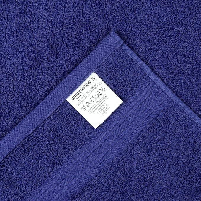 Amazon Basics 6 Piece hand towels for bathroom, Fade Resistant 100% Cotton Hand Towels, soft absorbent bathroom hand towels 6 - Pack (26''x16''), Navy Blue