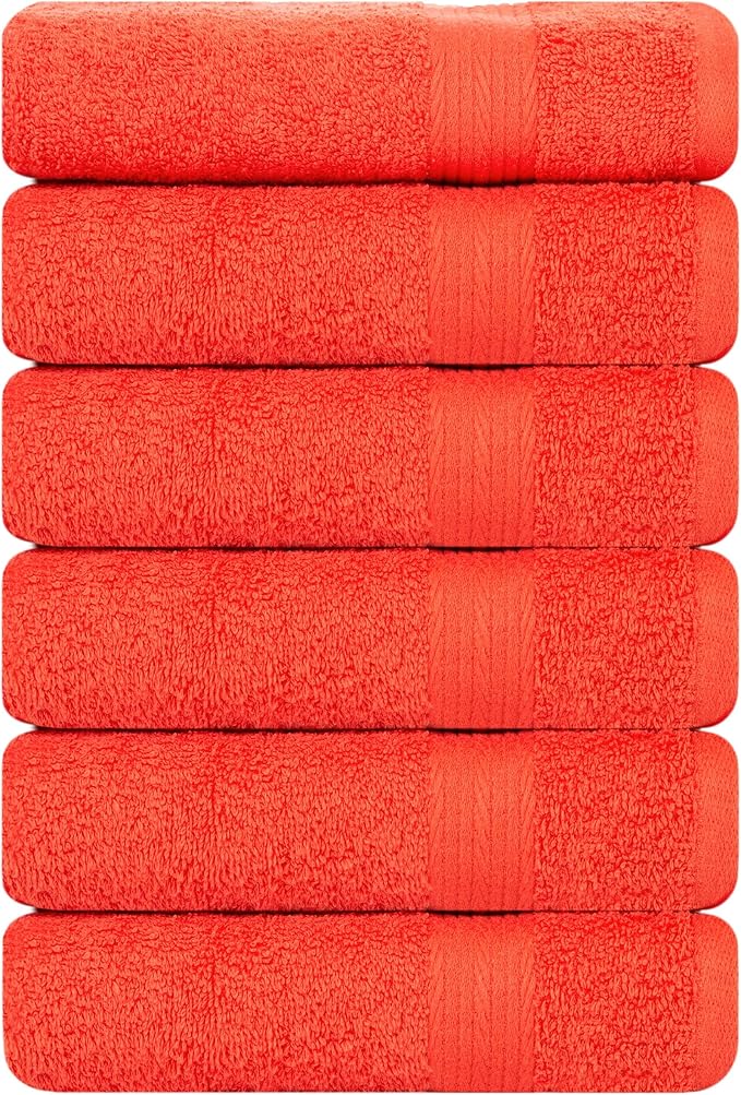 Ample Decor Hand Towel 18 X 28 Inch Pack of 6 600 GSM 100% Cotton,Oeko Tex Certified Soft Absorbent Thick Durable Premium Quality, for Hotel, Bathroom, Spa, Daily Use, Gym - Machine Washable-Orange