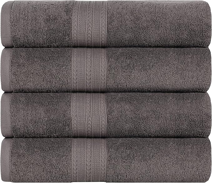 Superior Eco-Friendly Cotton 4-Piece Bath Towel Set, Large Towels for Bath, Shower, Pool, Master and Guest Bathroom, Home Essentials, Quick Drying, Soft Body Towels for Adults and Kids, Graphite