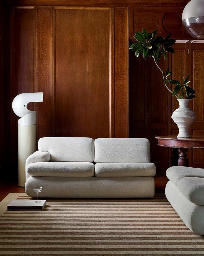 Loloi Leanne Ford Craven Collection CVN-05 Oatmeal/Bark 8'-6" x 11'-6" Area Rug Striped, Patterned, Neutral, Living Room, Bedroom, Dining Room