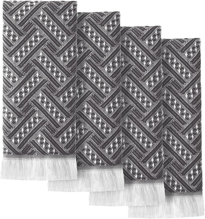 4 Pack Boho Bathroom Hand Towel 14 x 30 Inch 100% Turkish Cotton Decorative Boho Kitchen Hand Towel Farmhouse Bathroom Decor Set Absorbent Soft Guest Tea Gift(Gray,White)