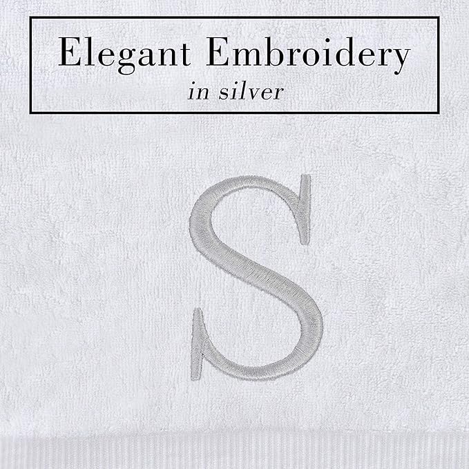 Monogrammed Hand Towels for Bathroom - Luxury Hotel Quality Personalized Initial Decorative Embroidered Bath Towel for Powder Room, Spa - GOTS Organic Certified - Set of 2 Letter S