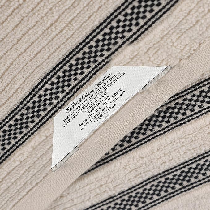 Superior Cotton 9-Piece Towel Set, Zero Twist, Ribbed Geometric, Bathroom Essentials, Shower, Spa, Luxury Plush Soft Absorbent Towels, Includes 3 Bath, 3 Hand, 3 Washcloth/Face Towels, Ivory