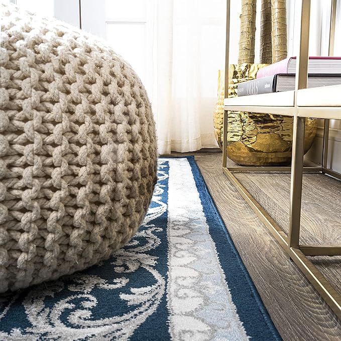 JONATHAN Y Acanthus French Border Navy/Blue Indoor Area Rug, 3x5, Vintage, Bohemian, Easy-Cleaning for Living Room, Bedroom, Kitchen, Pet Friendly, Non-Shedding (MDP504C-3)