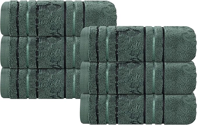 Superior Cotton Hand Towel Set, Small Towels, Plush Soft Absorbent Bathroom Basics, Home Essentials, Spa, Hotel, Kitchen, Luxury Quick Drying, Zero-Twist, Jacquard Floral, Set of 6, Forest Green