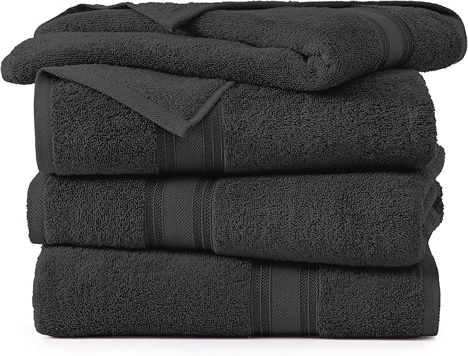 LANE LINEN 100% Cotton Bath Towels 4 Pack (28"x54") - Zero Twist, Mercerized Cotton Large Towel Set for Bathroom - Quick Dry, Soft & Absorbent Large Bath Towel Set - Oeko Tex Certified - Black Towels