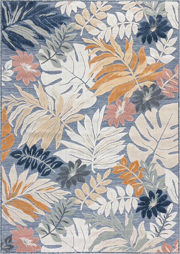 Nourison Home Suncoast Denim Multicolor 5'3" x 7'3" Area Rug - Easy Clean, Non Shedding, Bed Room, Living Room, Dining Room, Kitchen (5' x 7')