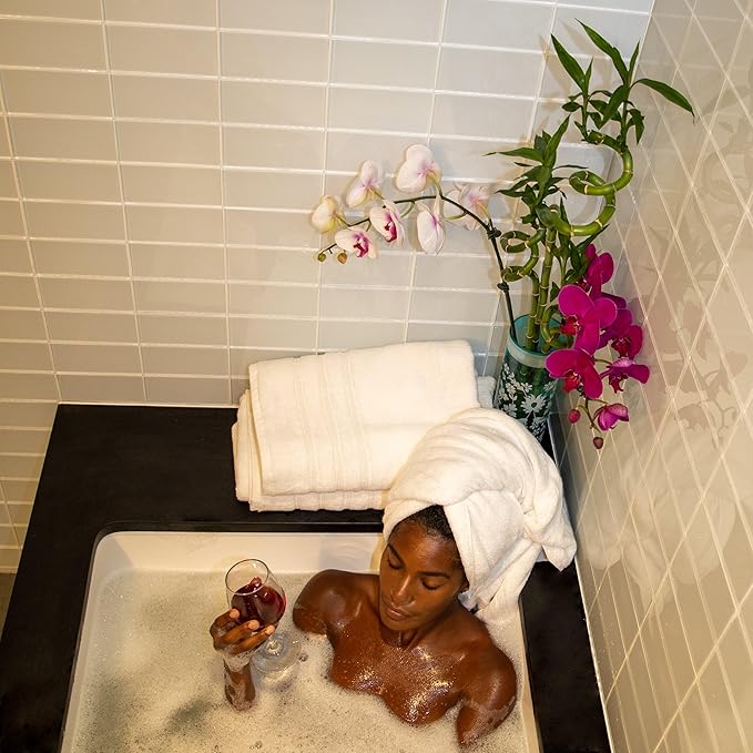 Mosobam Luxury Turkish Bath Towels 30X58 White Oversize 700 GSM Bamboo Viscose & Aegean Turkish Combed Cotton