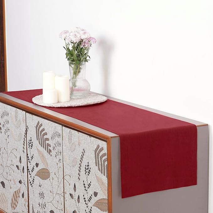 D'Moksha Homes Linen Red Table Runner 36 Inches - 100% Pure Linen Small Table Runner 14 x 36 Inch for Dresser, Coffee Tables, Winter, Holiday, New Year-Machine Washable