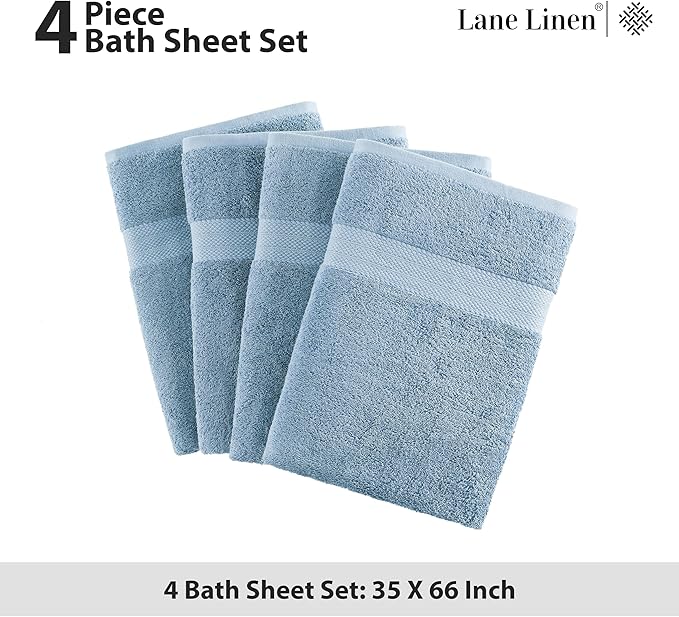 LANE LINEN 100% Ring Spun Cotton Bath Sheets (35''x66) - 4 Pcs - Ultra Soft, Pre Shrunk & Durable Luxury Extra Large Bathroom Towel Sets - Multipurpose, Hotel Quailty Oversized Towels - Cerulean Blue