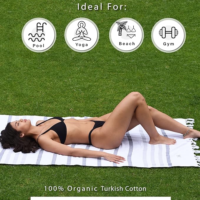 Turkish Beach Towel - Cotton Bathroom Towels Highly-Absorbent Quick Dry Bath Towels 37 x 70 inch Beach Towels Sand-Free Turkish Bath Towel Multipurpose Yoga Towel Beach Blanket (White)